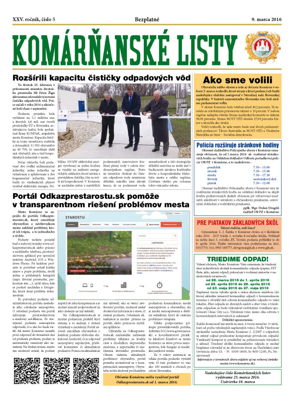 Komárňanské listy 05/2016