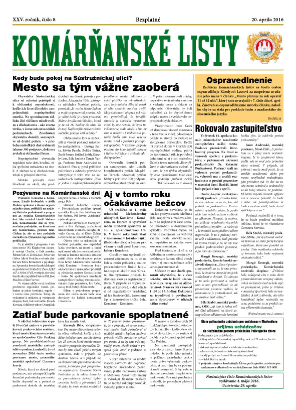 Komárňanské listy 08/2016