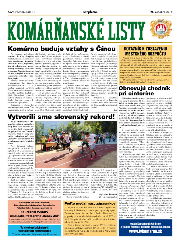 Komárňanské listy 18/2016