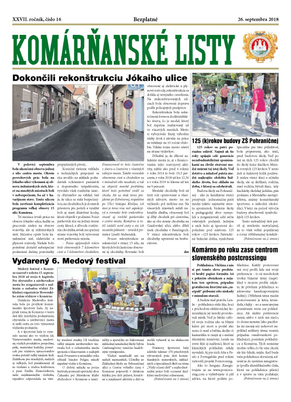 Komárňanské listy 16/2018